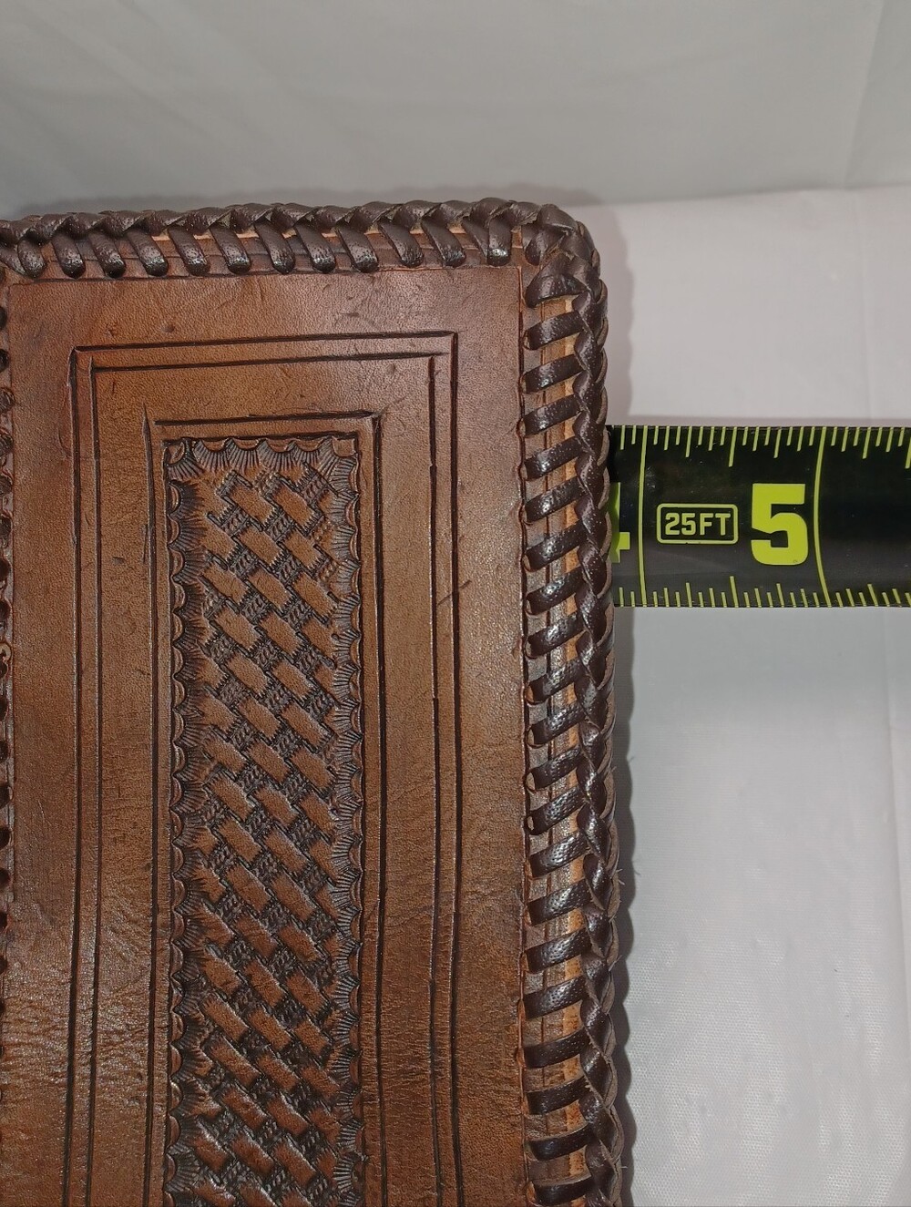 Brown Leather Men’s Wallet - Hand-Tooled Bifold. MYRON Embossed On Front - Picture 9 of 10